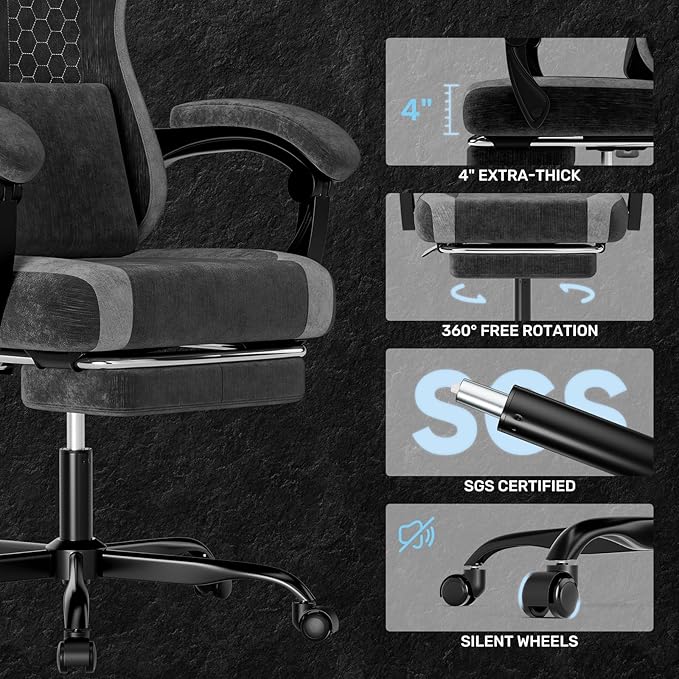 SUKIDA Fabric Video Gaming Chair Ergonomic High-Back Computer Game Chairs with Large Massage Adjustable Lumbar Support Headrest and Linked Armrests for Long Hours Sitting Task Chair Black