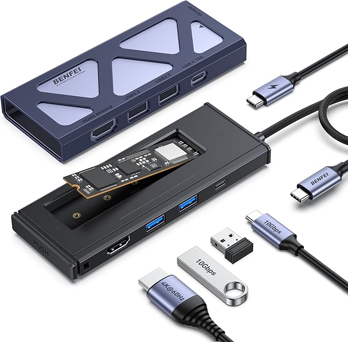 BENFEI 6-in-1 USB C Hub with M.2 NVMe SSD Enclosure 10Gbps USB 3.2 Ports (2×USB-A + 1×USB-C) 100W PD 4K@60HZ HDMI–Compatible with MacBook Pro/Air iPad Pro Dell XPS Surface Pro