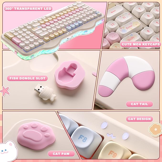 YUNZII C98 Wireless Mechanical Keyboard with Number Pad99 Key BT5.0/2.4G/USB-C Hot Swap Gasket Mount with PBT MOA KeycapsCustom RGBCute Cake Keyboard for Win/Mac (Beige Milk V2 Linear Switch)