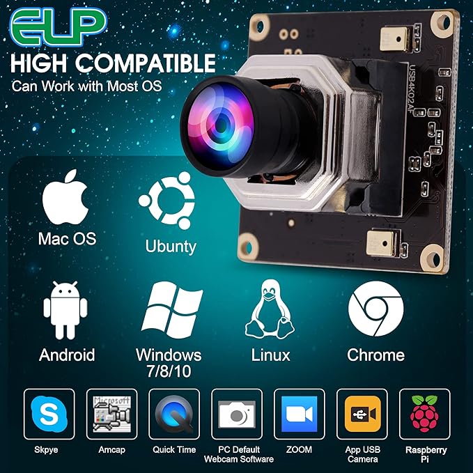 4K USB Camera Module Autofocus with Dual Microphone for Computer and Raspberry Pi Mini UVC USB2.0 Webcam Board 8mp Industrial Lightburn Camera IMX415 PC Camera Audio Video Web Camera for Laptop
