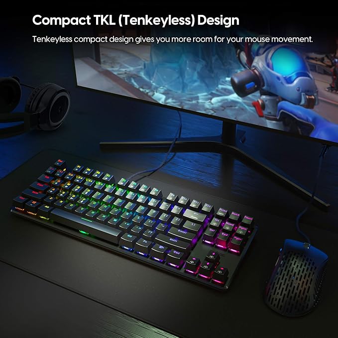 Pulsar Gaming Gears - PK003 Lunar Alloy TKL Mechanical Gaming Keyboard RGB LED Rainbow Backlit USB Wired Game Keyboards for Windows PC PS5 PS4 Xbox 87 Keys Outemu Switches FPS (Renewed)