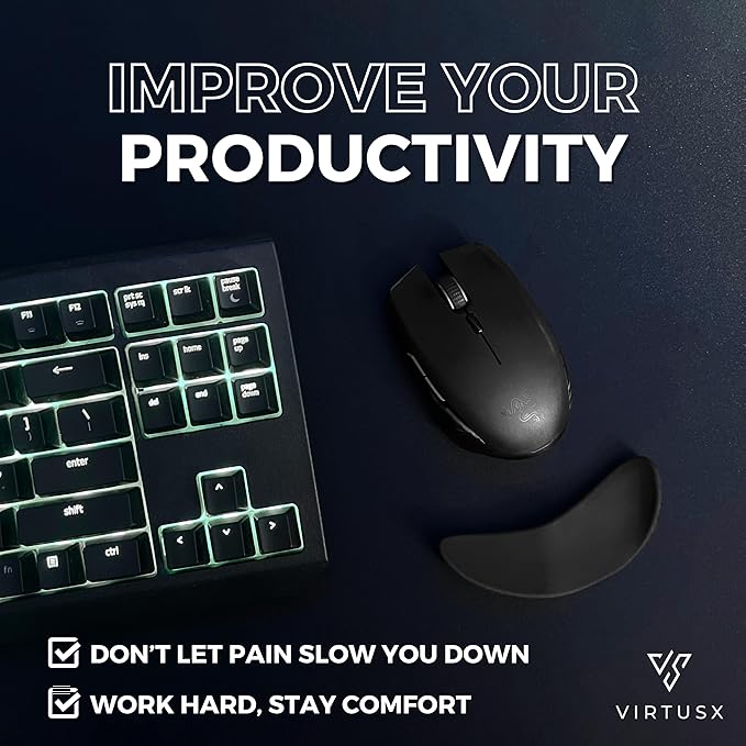 Virtusx Ergonomic Mouse Wrist Rest Gliding Palm Wrist Support Sliding Wrist Pad for Office Work Gaming Coding. Designed for Carpal Tunnel Syndrome and Pain Relief (Black)