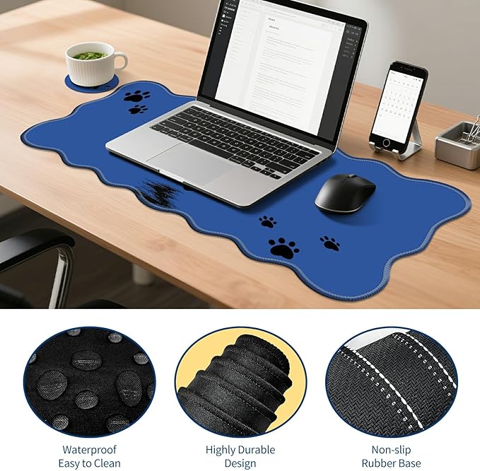 4-in-1 XXL Gaming Mouse Pad Set (31.5x11.8) with Keyboard Wrist RestMouse Wrist Support &amp CoasterNon-Slip Desk Mat for Office、Home、GamingCute Black Cat
