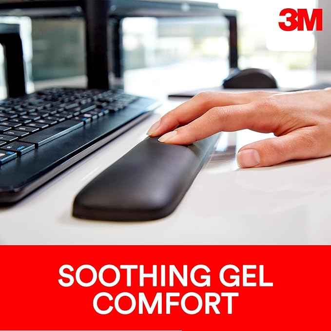 3M Gel Wrist Rest for Keyboards Soothing 3M Gel Technology and Satin Smooth Cover for All Day Comfort and Support Durable and Easy to Clean 19 Black (WR85B)
