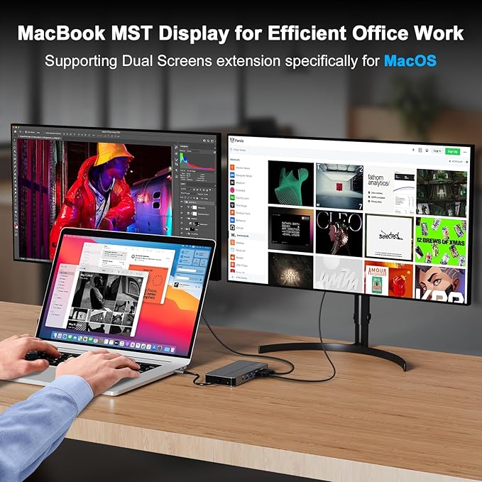 Mac Docking Station Dual Monitor 2 HDMI for MacOS and Windows Laptop Implement MST Compatible MacBook Pro/Air M1/M2/M3/M4 Chips Dual 4K Display for All USB C Computers