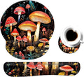Keyboard Wrist Rest and Mouse Pad Wrist Support Set with CoasterComfortable for Easy TypingPain ReliefMemory Foam Keyboard Pad Set for Laptop MacCute Mushrooms