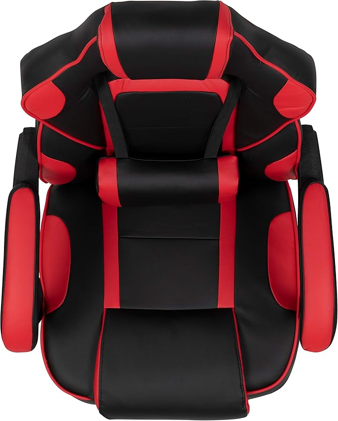EMMA + OLIVER Red Ergonomic Gaming Chair - Reclining Back/Arms Footrest Massaging Lumbar