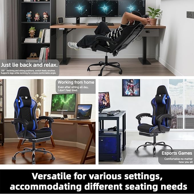 Gaming Chair with Footrest Ergonomic Computer Gaming Chair with Massage Lumbar Support Reclining High Back Gamer Seat for Adults Office Red and Black