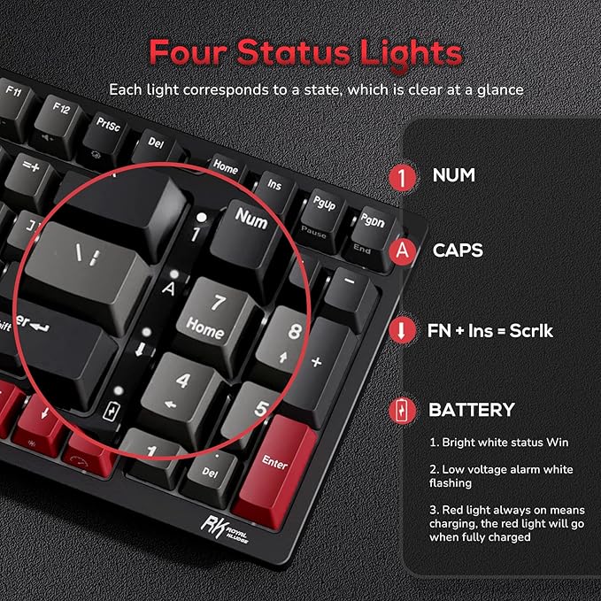 RK ROYAL KLUDGE RK98 Gaming Keyboard Wireless Mechanical Keyboard 100 Keys Tri-Mode BT5.1/2.4G/USB-C Full Size Hot Swappable Custom Keyboard with Numpad RGB Backlit Massive Battery Silver Switch