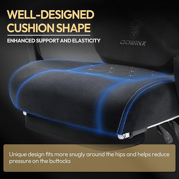 Dowinx Gaming Chair with Heated Massage Lumbar SupportBig and Tall Fabric Gaming Chairs for Adults with Footrest Ergonomic Computer Game Chair with Poket Spring Cushions 350lbs Black and White