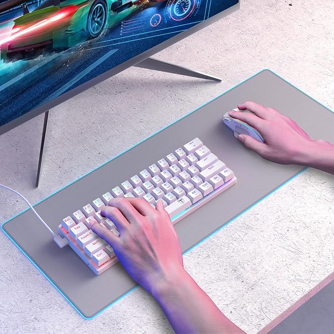 Portable 60% Mechanical Gaming Keyboard Wired Ergonomic Keyboard with Red Switches18 LED BacklitKeyboard61 Keys Ultra-Compact Mini OfficeKeyboard for PC/Mac/XboxEasy to Carry On Trip-White