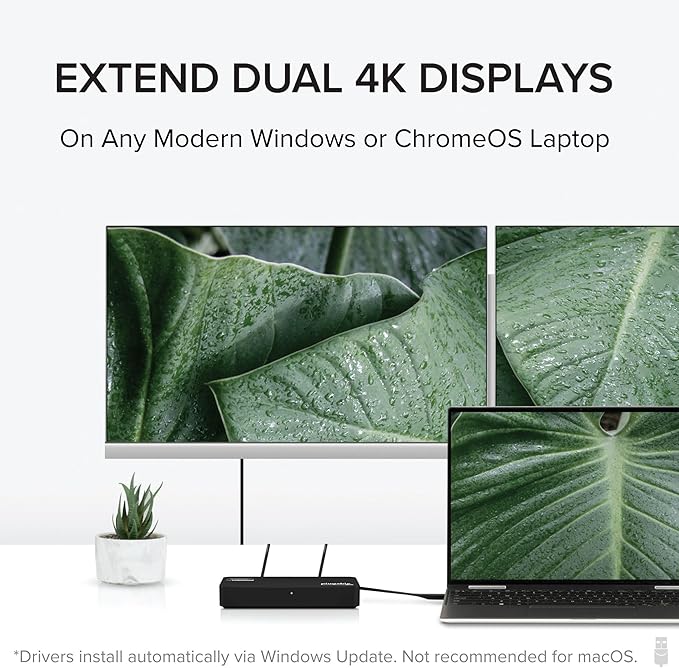 Plugable 4K DisplayPort and HDMI Dual Monitor Adapter for USB 3.0 and USB-C Compatible with Windows