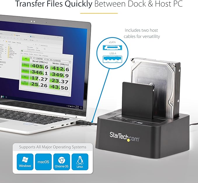 StarTech.com Standalone Hard Drive Duplicator External Dual Bay USB 3.0 (5 Gbps) / eSATA to 2.5/3.5 SATA III HDD/SSD Cloner/Copier Hard Disk Docking Station Cloning/Recovery (SDOCK2U33RE)Black