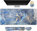 ARTSO Ergonomic Large Mouse Pad and Keyboard Wrist Rest Blue Marble Desk Pad for Keyboard and Mouse Big Gaming Mousepad with Wrist Support for Home Office Working Game