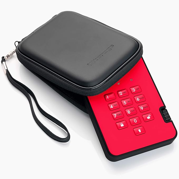 iStorage diskAshur2 HDD 3TB Red | Secure portable hard drive | Password protected | Dust &amp water resistant | Hardware Encryption