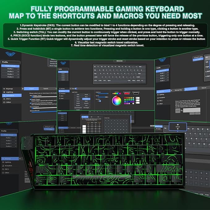 Aula WIN60 HE - 60% Mechanical Gaming Keyboard Wired Hall Effect Magnetic Switch Hot Swappable Adjustable Actuation RT Mode 8000 Hz Polling Rate RGB Keyboard 60 Percent Compact Design for PC