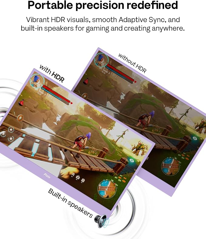 Pixio PX160 Wave Purple Portable Monitor 15.6 inch 60Hz FHD 1080p IPS Panel HDR Screen Cover Stand USB-C HDMI Laptop Screen Extender Portable Monitor for Laptop PC Console Phone