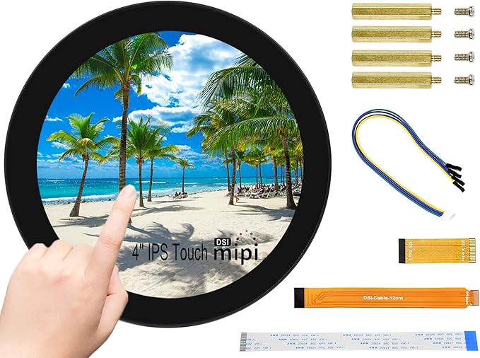 Waveshare 4inch DSI Round Touch Display 720 × 720 Resolution 10-Point Capacitive Touch IPS Display Screen Compatible with Raspberry Pi 5/Pi 4B/3B+/3A+ Compute Module 4/Compute Module 3+/CM3
