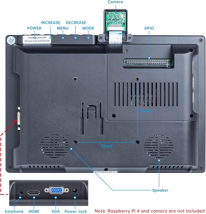 SunFounder 10.1'' IPS Display for Raspberry Pi - 10.1 Inch Portable Laptop Monitor 1280*800 Resolution Cooling Fan (Non-Touch)