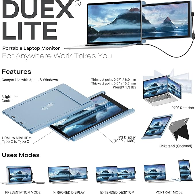 Duex 2021 DUEX Lite 12.5'' Full HD 60Hz LCD Monitor Sky Blue 1011005P07 (Renewed)