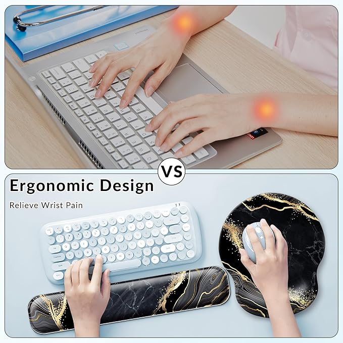Desk Mat Set + Keyboard and Mouse Pad with Wrist Rest Support4-in-1 Large Mousepad Computer Mats for Desktop Home &amp Office-Marble 3