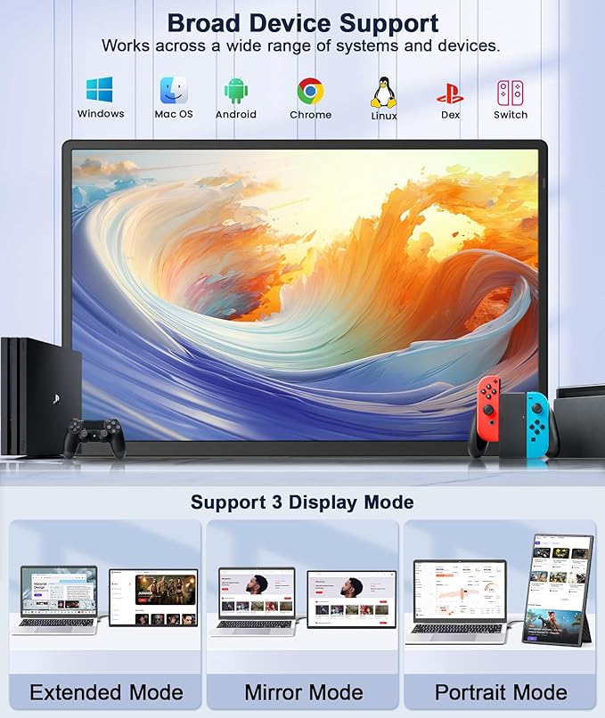 16 Laptop Screen Extender 1920x1200 IPS Portable Monitor Borderless Dual Screen Extender with 360° Rotatable Stand Plug and Play Ultra Slim Travel Monitor for PC Wins Switch PS5