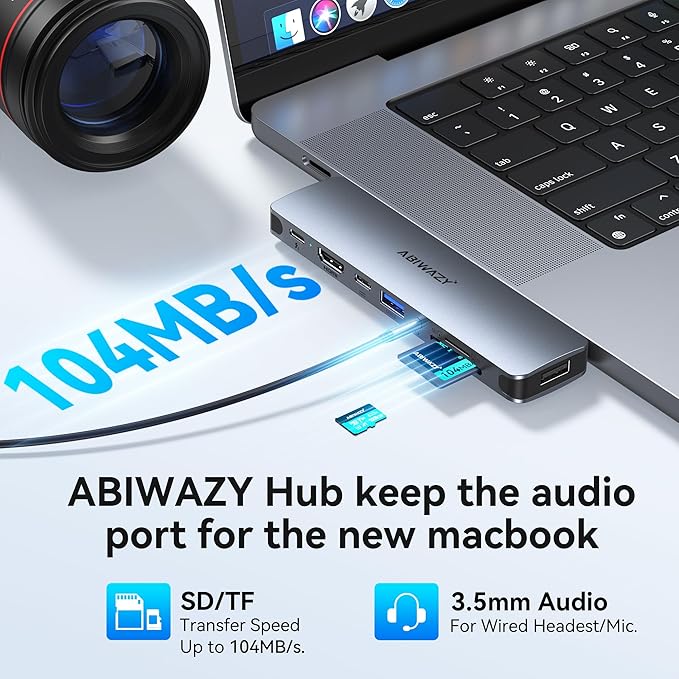 USB C Adapter HDMI Multiport Hub for MacBook Pro/Air M1-M3 13-16 2018-2024: 3 USB A 3.0 SD TF Card Reader Audio