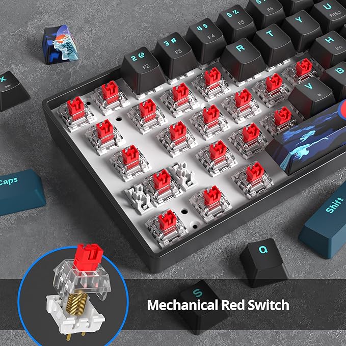 60 Percent Gaming Keyboard 61 Keys Portable Mechanical Keyboard Rainbow Backlit Ultra Compact Wired Keyboard Red Switch for PC Laptop Gamer(61 Monster-B)