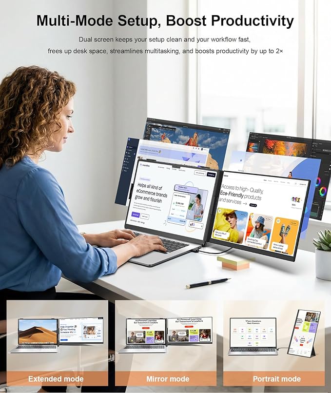 15.6 Laptop Screen Extender Ultra-Slim FHD 1080P Portable Monitor Detachable Dual Monitor Travel &amp Remote Work Plug and Play for 13-17.3 Laptops for Windows/Mac/Android/Chrome