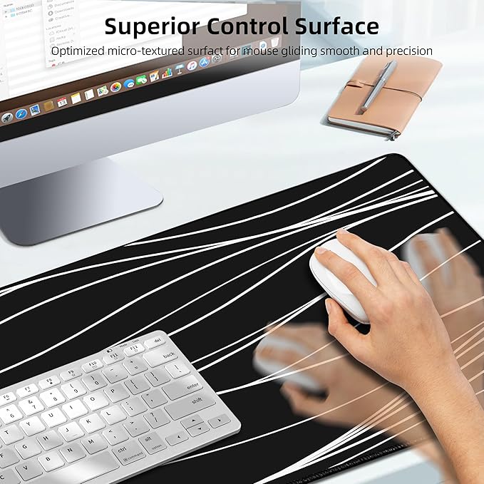 Mouse Pad with Wireless Charging Gaming Mouse Pad with Ultra-Smooth Surface Large XXL Desk Mat Non-Slip Mouse Mat Waterproof Computer Keyboard Pad for Desk Office 800x400x4MM Black and Line