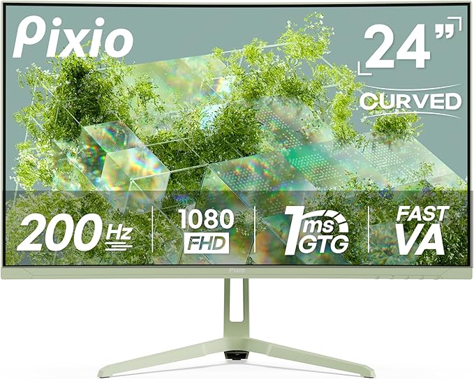 Pixio PXC248 Wave Mint Green 24 inch 200Hz Refresh Rate FHD 1080p Resolution 1500R Curve Fast VA Panel 1ms GTG Response Time Adaptive Sync HDR Curved Gaming Monitor