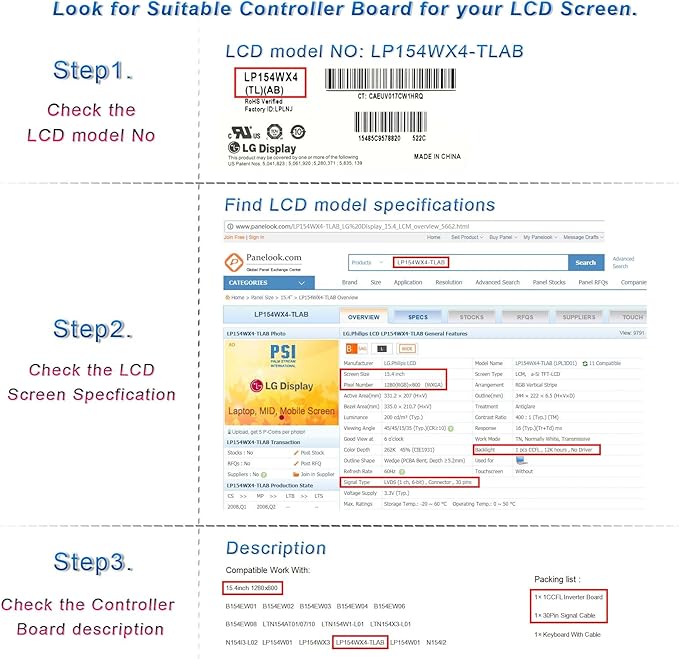 VSDISPLAY VGA DVI Audio LCD Driver Board for 15.4 17 inch LTN154P1 LTN154P2 B154SW01 LTN154MT02 LP154WE2 QD15AL02 LP154W02 LTN170WP LTN170P2 LP171W02 LP171WE31680x1050 1CCFL 30Pin Panel