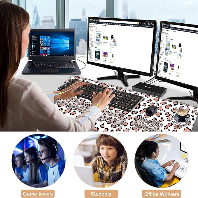 Keyboard Wrist Rest and Mouse Pad with Wrist Support Set Ergonomic CoasterMemory FoamEasy Typing Pain ReliefLarge XL Desk Mat 31.5x 11.8Leopard Print