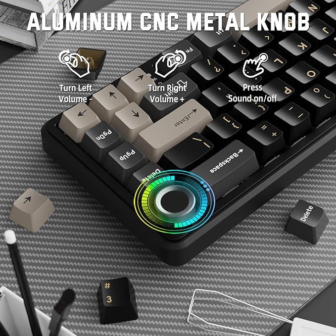 MAMBASNAKE Attack Shark X66 Gasket Wireless Mechanical Keyboard with Volume Knob60% BT/2.4GHz/Wired Gaming KeyboardRGB BacklitOEM Tri-Color PBT keycaps66 Keys Hot Swappable for PC/MACStarblack