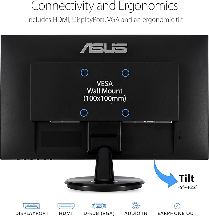 ASUS 24-Inch Desktop Monitor - 1080P Full HD 75Hz IPS Adaptive-Sync/FreeSync Eye Care HDMI DisplayPort VGA Frameless VESA Wall Mountable - VA24DQ