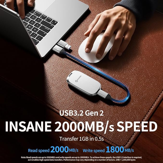 PHIXERO P20 External Portable SSD 512GBup to 2050Mb/sExternal Solid State Drives with 2 in 1 USB C Cable with LED IndicatorUSB 3.2 Gen 2 Portable Hard Drive for iPhone 15/16 PRO Mac PC &amp Lapt