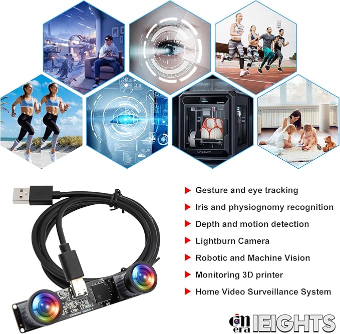 120fps Global Shutter USB Camera Module - Dual Lens 3D Stereo Synchronization Webcam for Computer - High Speed 1200P 60fps Binocular PC M12 UVC USB2.0 VR Wide Angle 100 Industrial