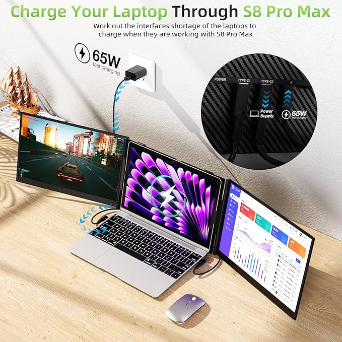 Laptop Screen Extender Ultra-Thin 15.3 FHD 1200P 16:10 Portable Monitor for Laptop Lightweight Travel Monitor Extender Plug &amp Play for 14-17.3 Laptops Compatible with Wins/Mac/Android/Chrome