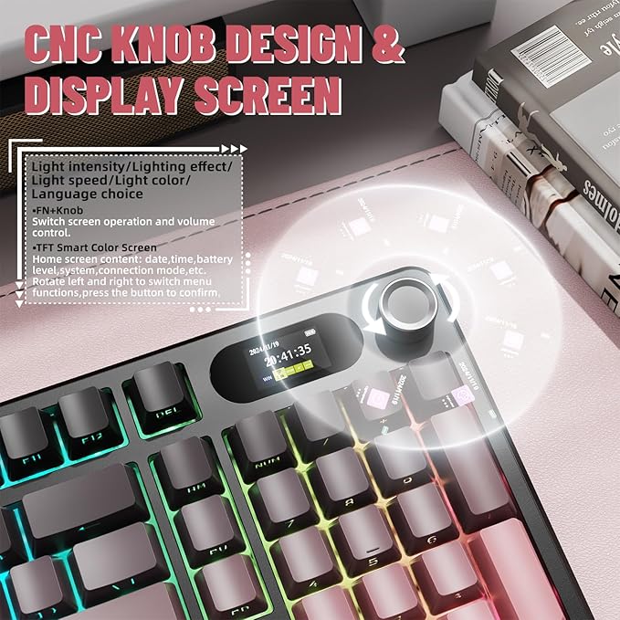 MAMBASNAKE Attack Shark X98 Pro Wireless Mechanical Keyboard with Screen &amp Knob 2.4G/USB-C/BT5.0 Gasket Hot Swappable Creamy Keyboard102 Keys Web Driver RGB Gaming Keyboard for PC/Mac/PS4/Xbox