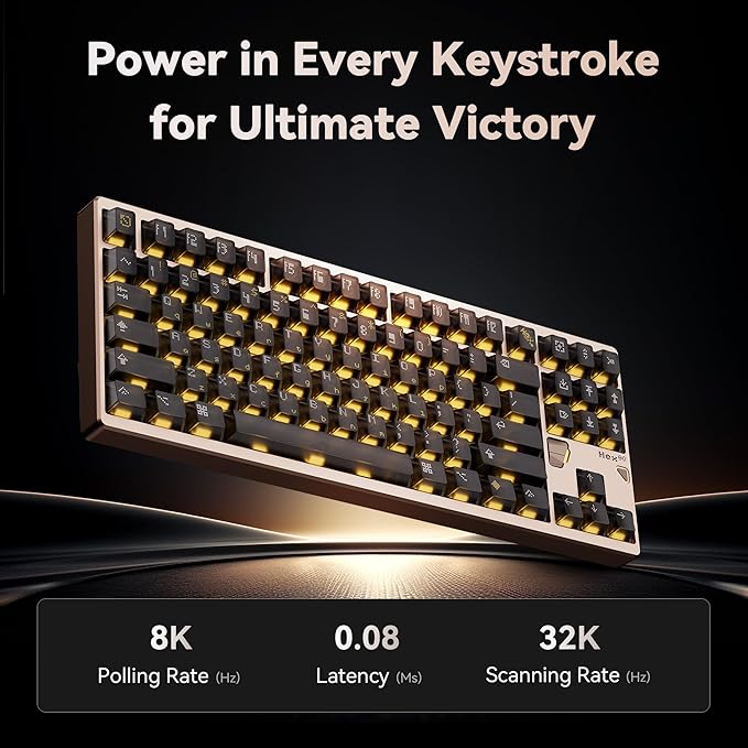 ATK x QK Hex80 HE Magnetic Gaming Keyboard 80% TKL CNC Aluminum Hall-Effect Ti Switches 8 kHz Polling Rapid Trigger RGB Backlight (Sand Gold)