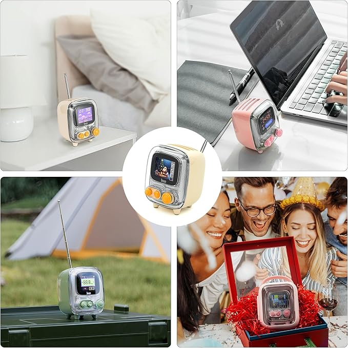 Divoom Tiivoo-2 Retro Pixel Bluetooth Speaker with USB-C/TF Playback Custom Pixel Art Display Alarm Clock &amp White Noise Sleep Mode Desk Setup for Home Office Gifts for Women Men Cream