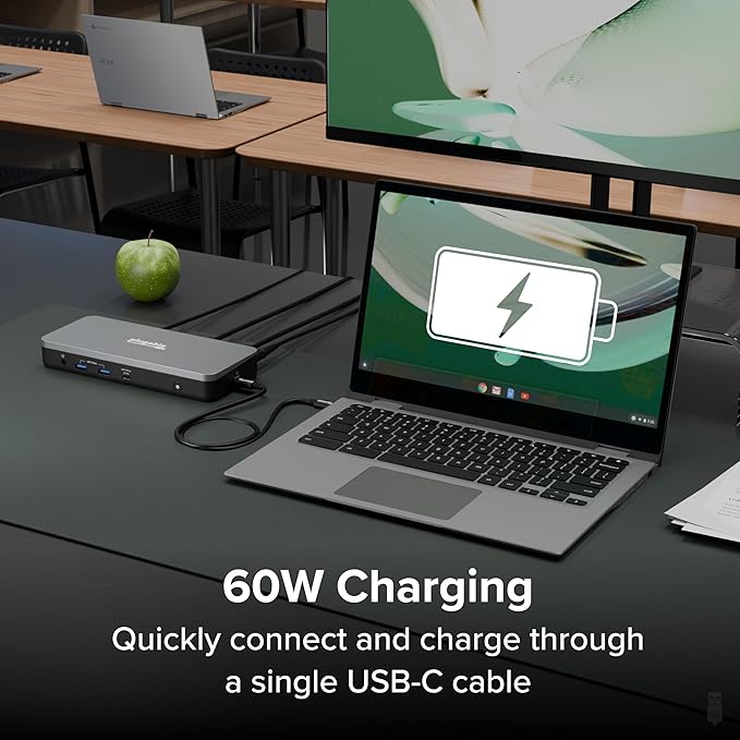 Plugable 12-in-1 Dual 4K USB C Docking Station Works With Chromebook Certified Driverless 60W Charging Dock Compatible with ChromeOS and Windows 2x HDMI 2x DisplayPort Ethernet 1x USB-C 6x USB