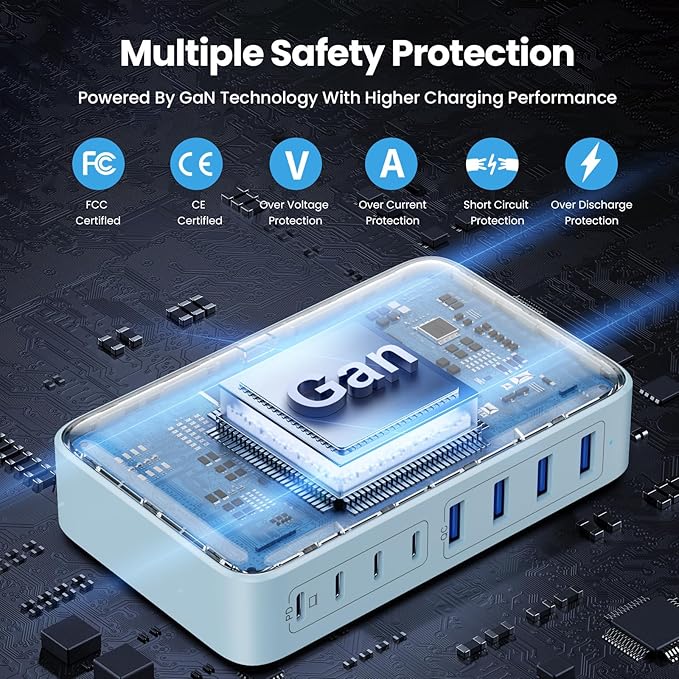USB C Charger 200W USB C Charger BlockUpgraded GaN III 8-Port Fast Charging Station HubPD 65W Laptop Charging Adapter Compatible with MacBook Pro/AirDELLSteam DeckiPhone 16/15/14Galaxy S23/22