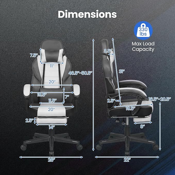 Giantex Gaming Chair Ergonomic Video Game Chair w/Footrest Lumbar Support Headrest Reclining Backrest &amp Linkage Armrests Height Adjustable 360° Swivel Computer Desk Chair for Home Office (Gre