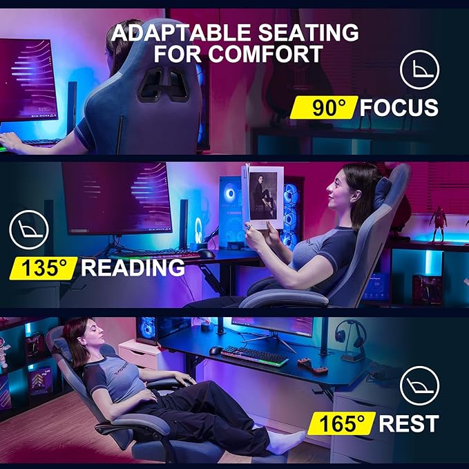 GTPLAYER Gaming Chair Computer Office Chair with Pocket Spring Cushion Linkage Armrests and Footrest High Back Ergonomic Computer Chair with Lumbar Support Task Chair with Footrest