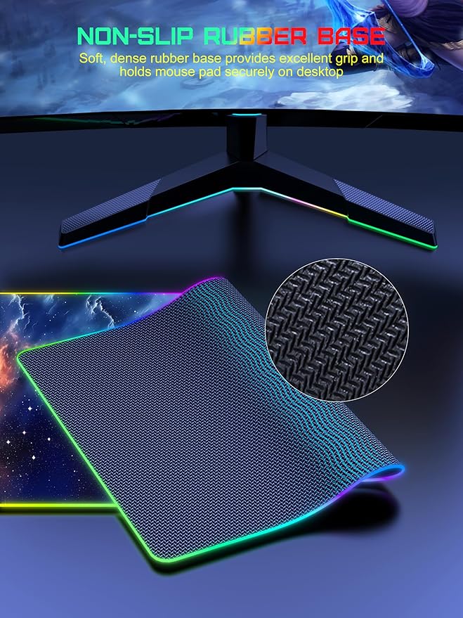 TopMade Wireless Charging Mouse Pad RGB Gaming Mousepad 35.4 x 15.8 Extra Large Waterproof Keyboard Desk Pad Computer Desk Mat Blue Nebula (Includes 20W PD Power Adapter &amp 6.56ft Woven Cable