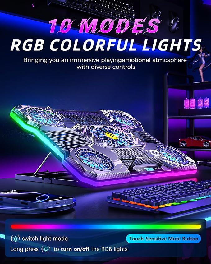 ChillCore Laptop Cooling Pad RGB Laptop Fan Cooling Pad 9 Fans for 15.6-19.3 Inch Laptops Gaming Laptop Cooler with 8 Height Stands 2 USB Ports - A21 Pattern