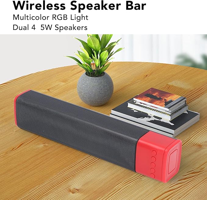 Yoidesu RGB Desktop Soundbar Bluetooth Computer Speaker with Dynamic Lighting Audio Light Sync Display 4Ω 5W for Home Gathering Outdoor Picnic (Red)