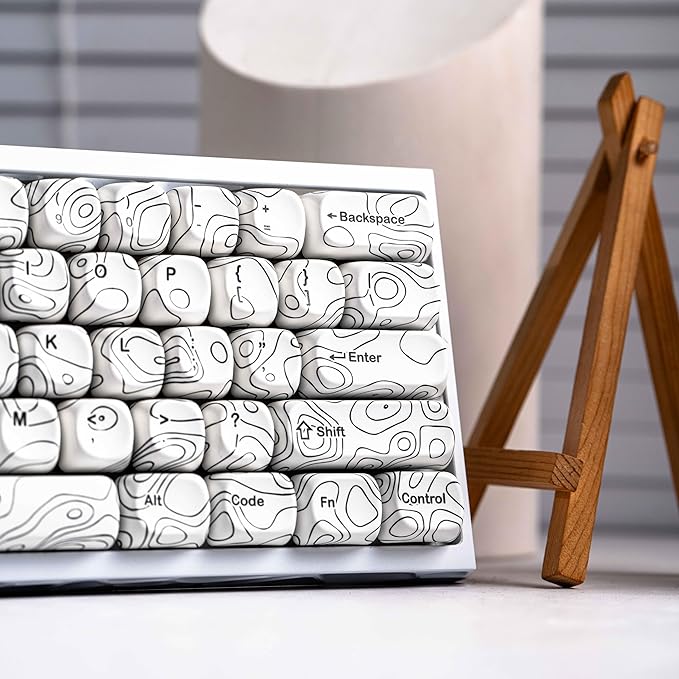 dagaladoo White Topographic Keycap Set MOA Profile PBT Key caps 60 75 100 PercentDye-Sub 129-key Custom Keyboard Keycap for 100% 75% 65% 60% TKL US Layout Mechanical Keyboard
