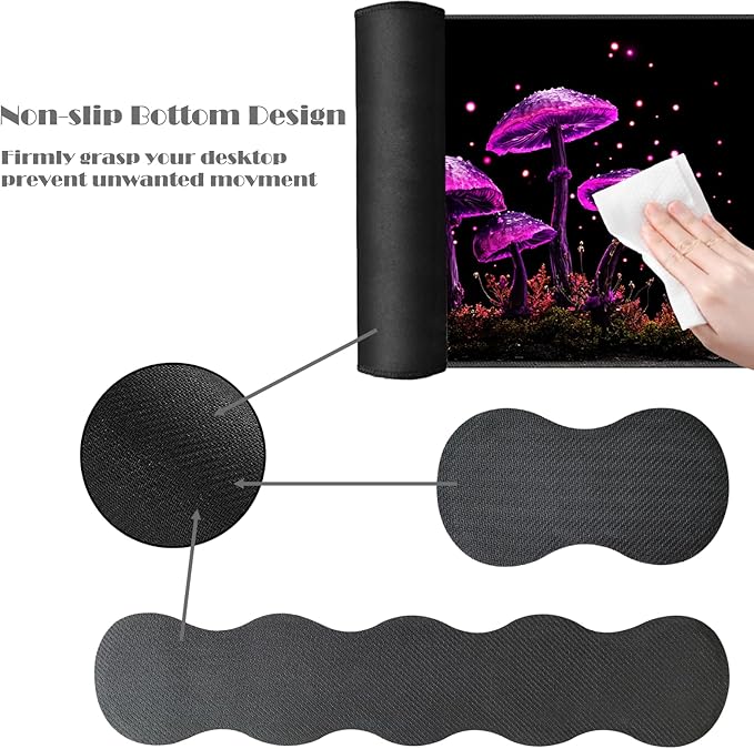 Ergonomic Keyboard Wrist Rest &amp Mouse Pad Wrist Rest SetXL Gaming Desk Mat 31.5x 11.8Non-Slip BaseMemory FoamEasy Typing Pain Relief for Office &amp HomeNeon Purple Mushrooms